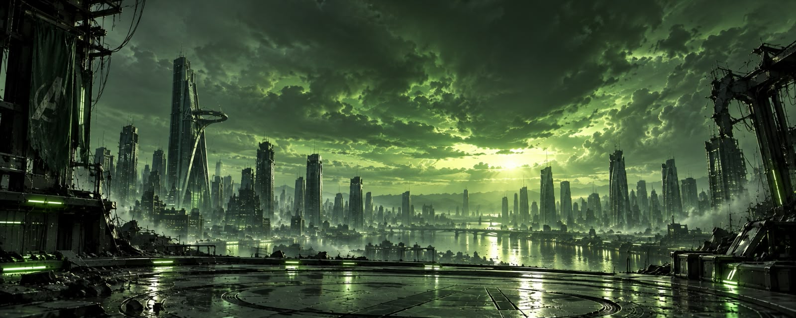 A wide green skyline